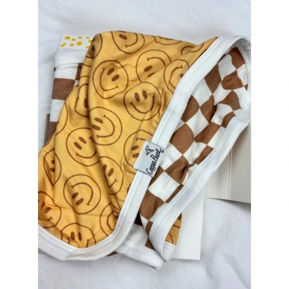 2 Smiley Face Brown White Check 3 Layer Baby Lovey Set Copper Pearl Security NWT